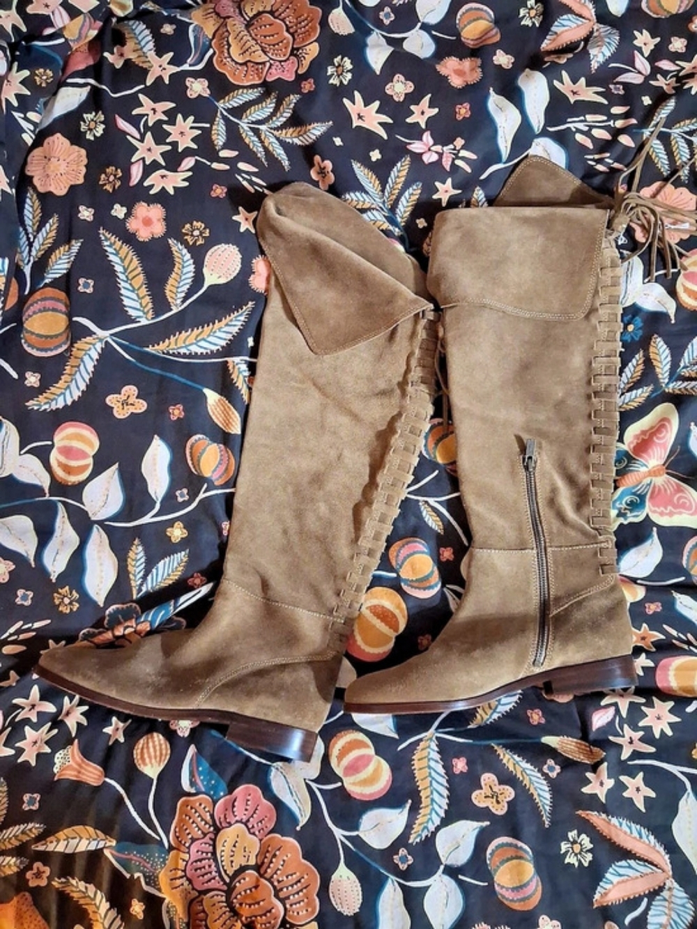 Frye Over-the-Knee Boots Brown Suede Leather Lace-Up Fringe Tassle US 7.5m